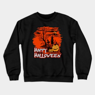 Happy Halloween Witch And Pumpkins Crewneck Sweatshirt